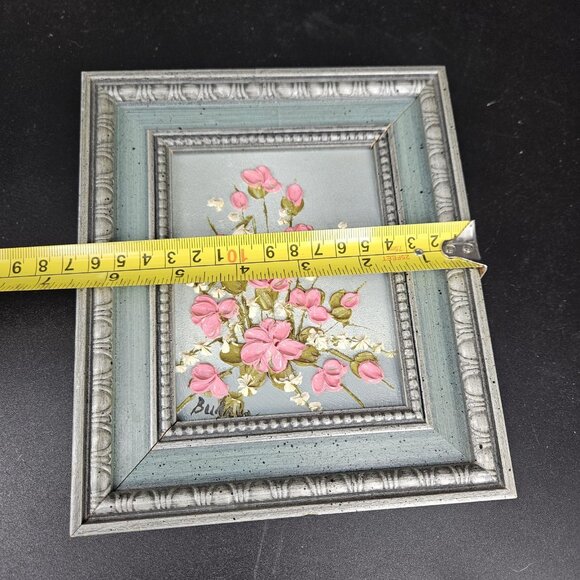 Vintage Budnik Floral Oil Painting Pink Flowers Original Signed Framed Art 7x8in - Picture 10 of 11